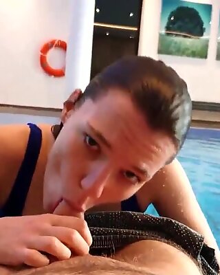 Caught in the swimming pool and cum on face